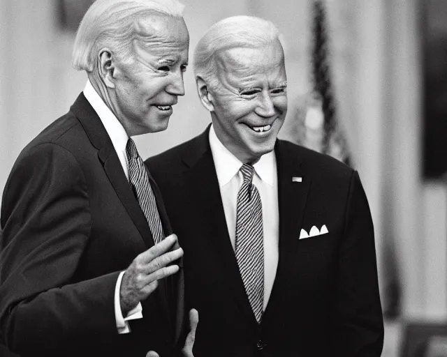 Image similar to president joe biden face to face with president joe biden, nikon 3 5 mm, photograph