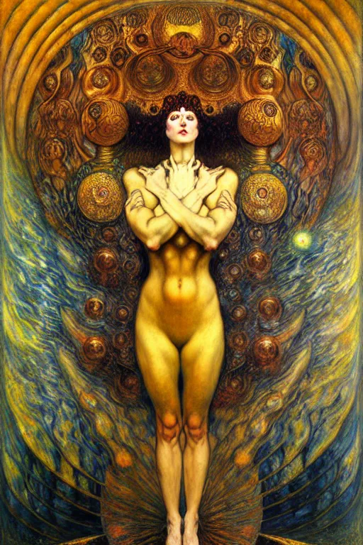 Image similar to Divine Chaos Engine by Karol Bak, Jean Delville, William Blake, Gustav Klimt, and Vincent Van Gogh, symbolist, visionary