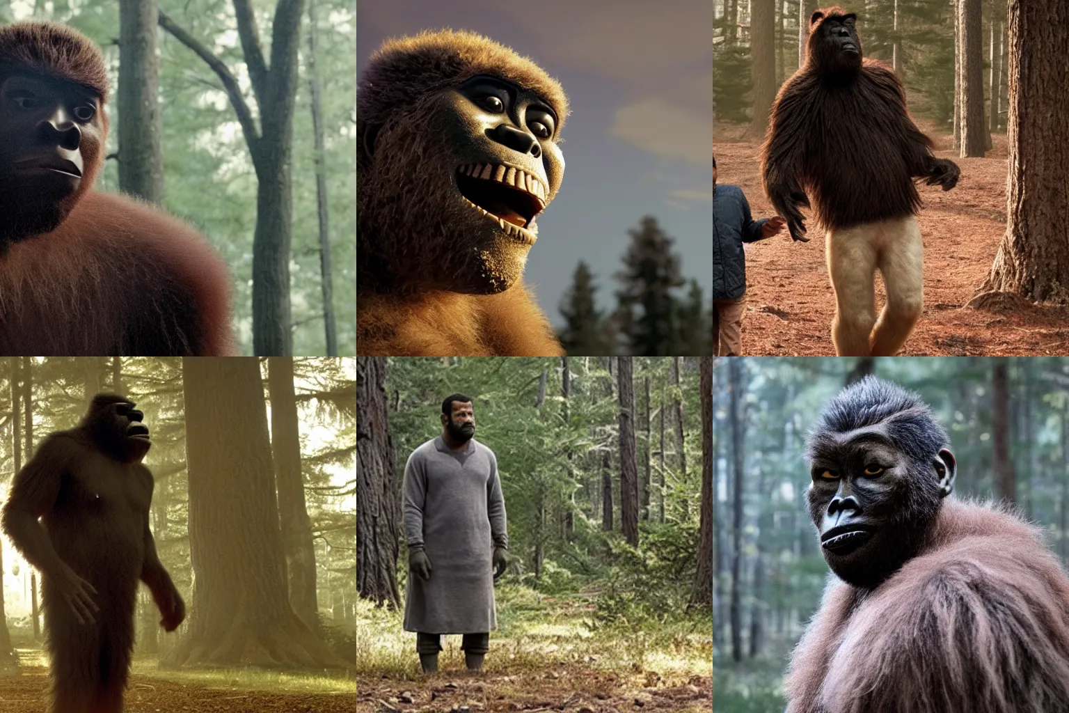 Prompt: Still from Jordan Peele's new film about bigfoot