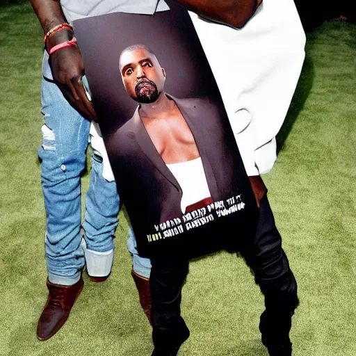 Prompt: kanye in the kanye with some kanye holding kanye underneath of a kanye talking about kanye