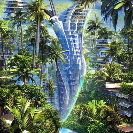 Prompt: futuristic bali island in the year 2 0 5 0, perfect faces