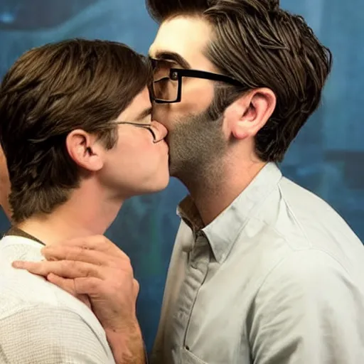 Prompt: rhett and link kissing