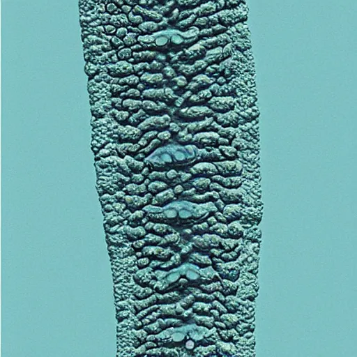 Prompt: deep ocean scale worm ( lepidonotopodium piscesae ), coloured scanning electron micrograph