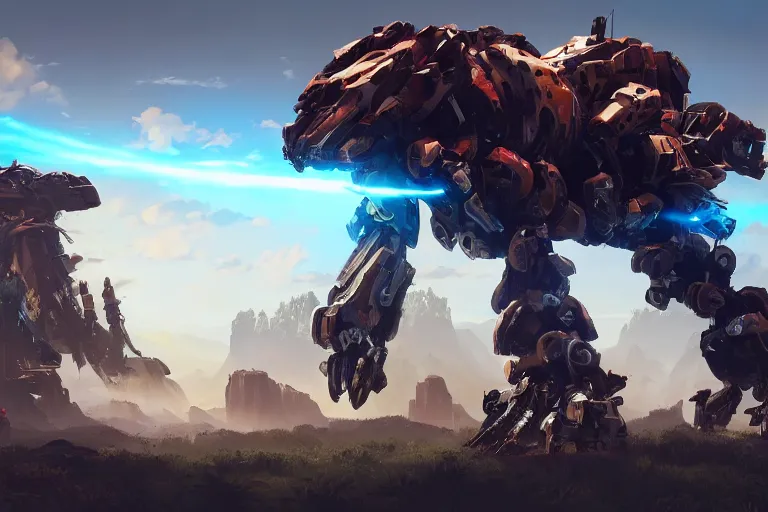 Image similar to shell - walker machine mecha animal beast robot of horizon forbidden west horizon zero dawn bioluminiscence global illumination ray tracing hdr fanart arstation by sung choi and eric pfeiffer and gabriel garza and casper konefal