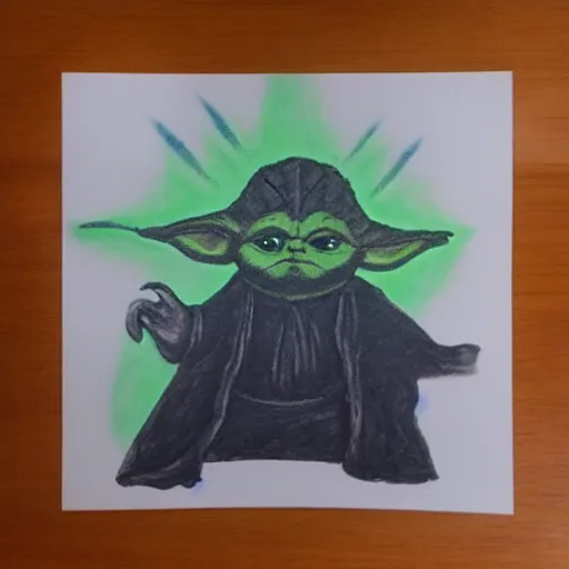 Image similar to coal drawing of Yoda meditating