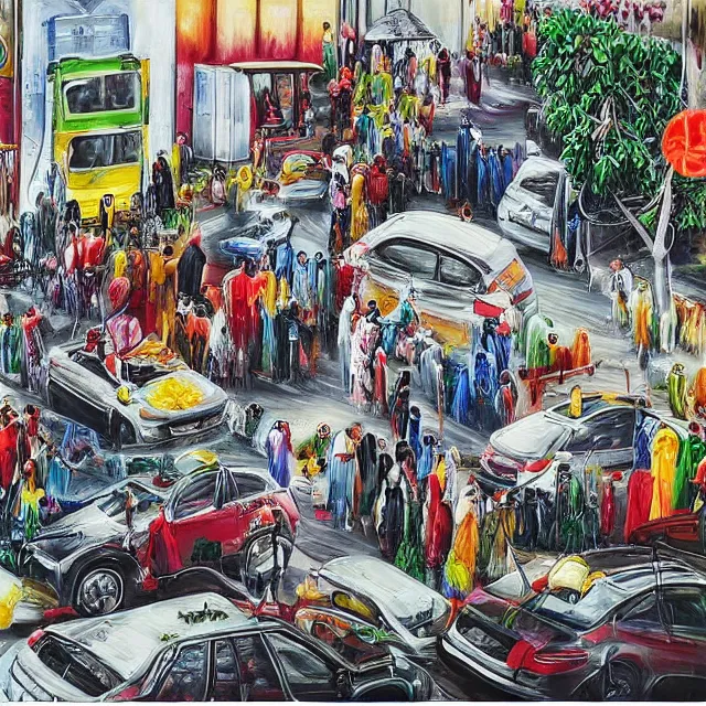 a busy sidewalk in nairobi, street with cars, | Stable Diffusion | OpenArt