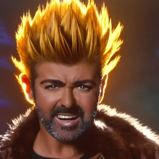 Image similar to george michael goes super saiyan during the last christmas music video