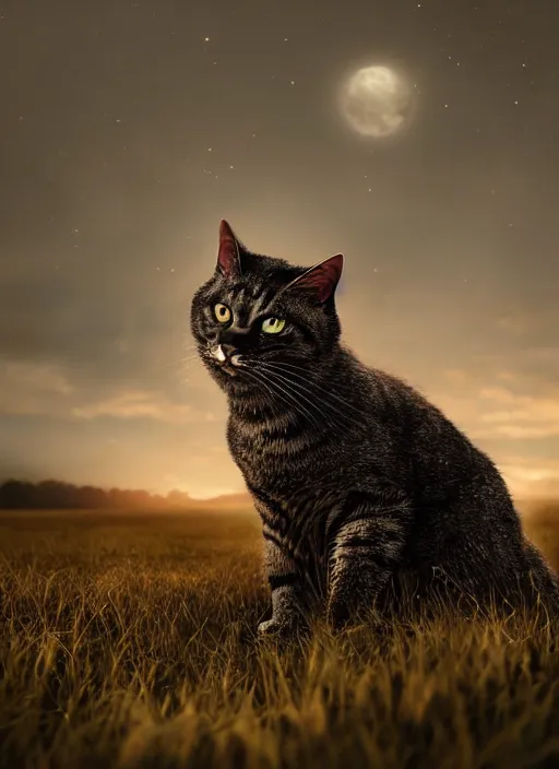 Prompt: giant cyborg cat on a dusky land, cinematic shot, intricate, ornate, photorealistic, ultra detailed, trending artstaition, realistic, 1 0 0 mm, photography, octane, high definition, depth of field, bokeh, 8 k