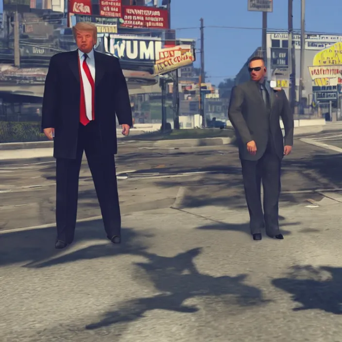 Prompt: Donald Trump in GTA V, gameplay screenshot