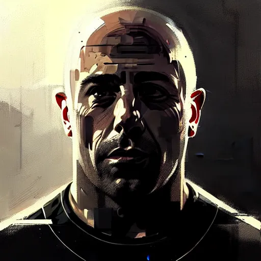 Image similar to portrait of joe rogan, concept art by greg rutkowski, futuristic and brutalist environment, scifi, highly detailed portrait, digital painting, artstation, concept art, smooth, sharp foccus ilustration, artstation hq