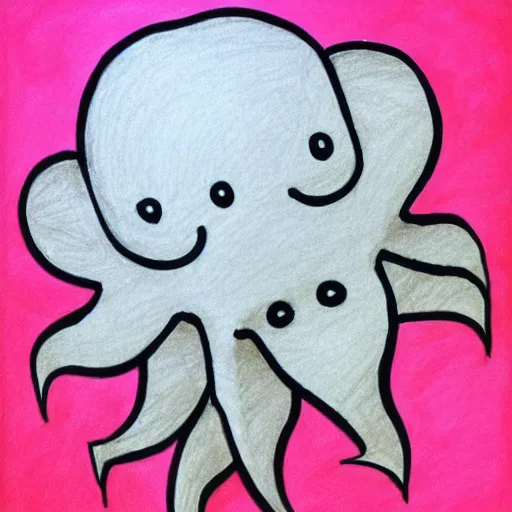 Image similar to super basic drawing of a pig - octopus, weeds, crayon on paper