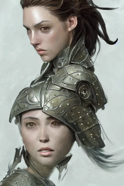 Prompt: a finely detailed painting of an attractive young woman, clothed in military-style battle armor, olive skin, long dark hair, beautiful bone structure, symmetrical facial features, intricate, elegant, digital painting, trending on Artstation, concept art, smooth, sharp focus, illustration, from Metal Gear by Ruan Jia and Mandy Jurgens and Artgerm and William-Adolphe Bouguerea, award winning