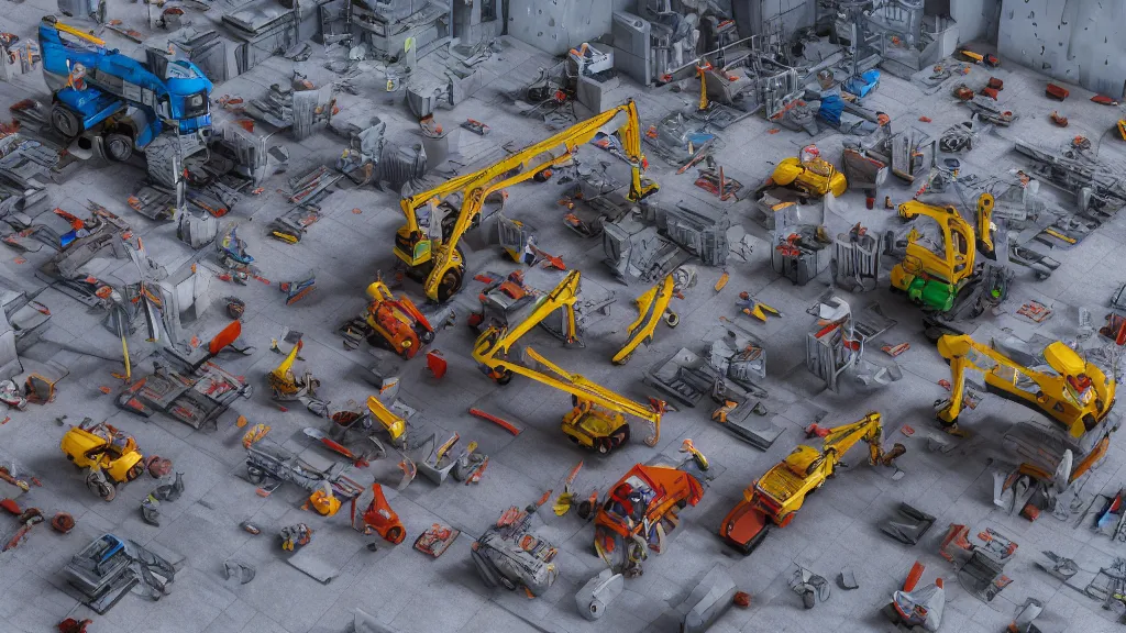 Image similar to construction site made out of toys, pipes, concept art, 3d render