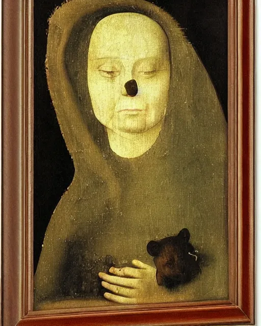 Image similar to Lady with an Ermine by Leonardo painting by Hieronymus Bosch