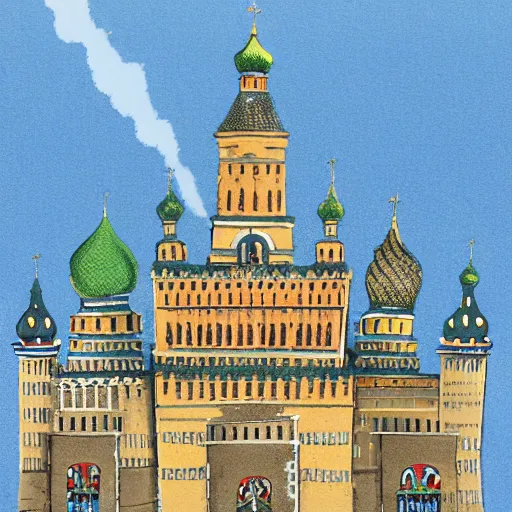 Prompt: high quality image of burning Kremlin, highly detailed