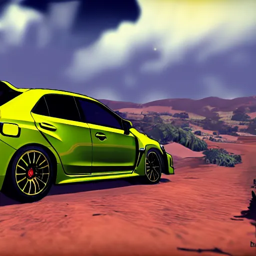 Prompt: a 2 0 1 9 wrx in the style of borderlands