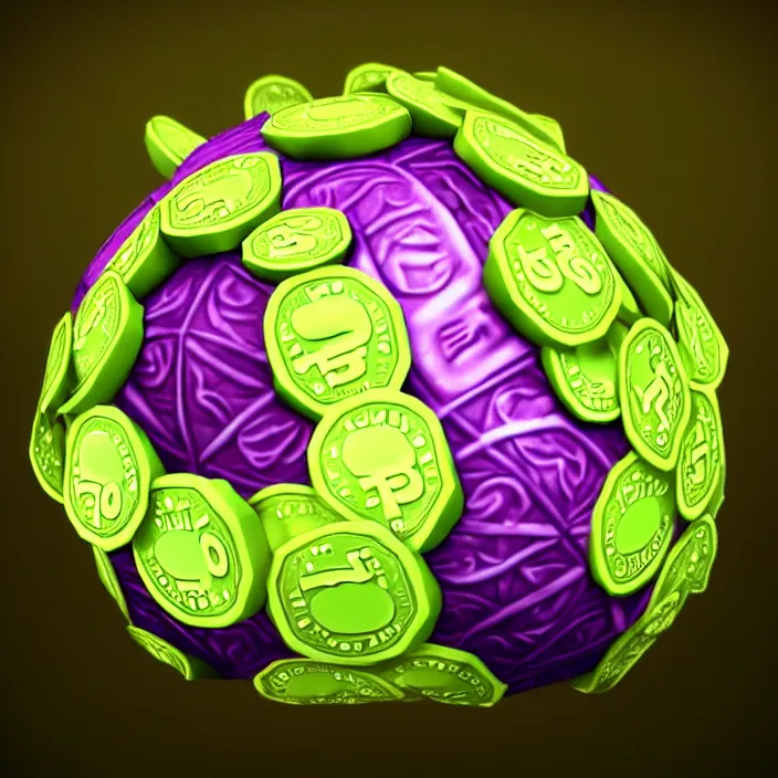 Image similar to high quality 3 d render very cute cabbages money dollar! party! highly detailed, unreal engine cinematic smooth, moody purple glow light, low angle, uhd 8 k, sharp focus