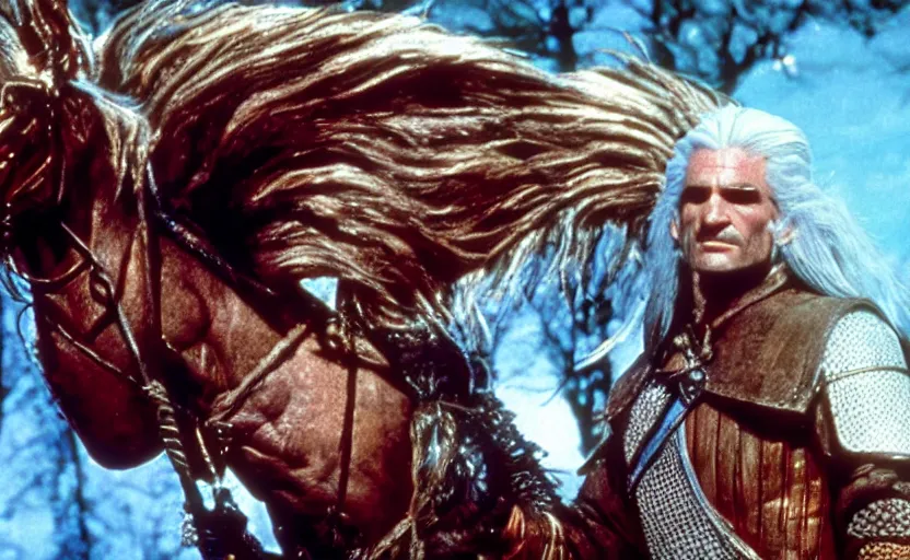 Image similar to a still of geralt of rivia in the dark crystal ( 1 9 8 2 ),