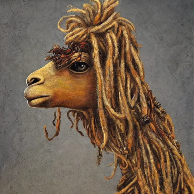 Image similar to llama with dreadlocks, by mandy jurgens, ernst haeckel, el anatsui, by hsiao