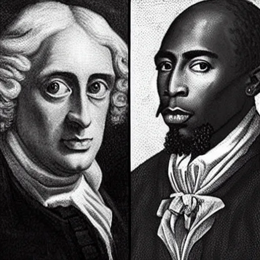 Image similar to sir isaac newton and tupac shakur, homies, good friends