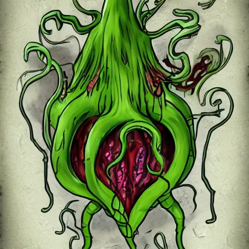 Prompt: flesh eating plant eldritch horror cthulhu, concept art