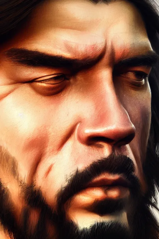 Image similar to ultra detailed close up face portrait of che guevara, extremely detailed digital painting, in the style of fenghua zhong and ruan jia and jeremy lipking and peter mohrbacher, mystical colors, rim light, beautiful lighting, 8 k, stunning scene, raytracing, octane, trending on artstation