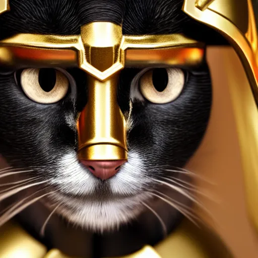 Prompt: portrait. black cat wearing a gold medieval knight armor. by hanns katz, shutterstock contest winner, afrofuturism, sci - fi fantasy, 3 d render