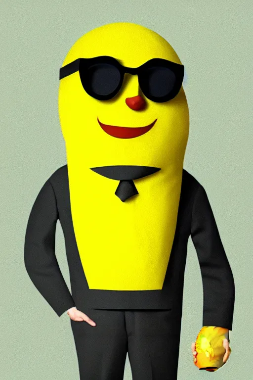 Prompt: a lemon character wearing a suit and glasses, vintage photograph