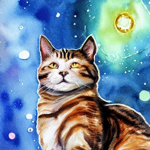 Prompt: cat, virus, antibodies in space. watercolor. amazing painting. high resolution. highly realistic. cool tones. close - up. 8 k. trending on artstation.