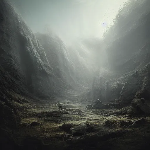 Image similar to michal karcz grunge painting of a beautiful lanscape, underground theme, detailed, elegant, intricate, 4k