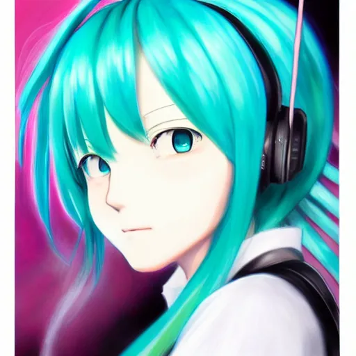 Image similar to beautiful amazing anime portrait painting of hatsune miku. by koyoharu gotouge, kohei horikoshi, tatsuya endo, satoshi kon