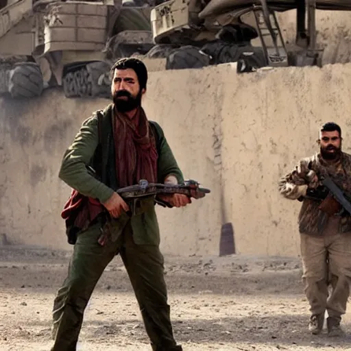 Image similar to kurdish communist in a movie directed by christopher nolan, movie still frame, promotional image, imax 7 0 mm footage