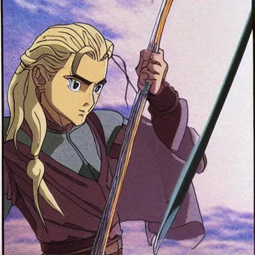 Prompt: legolas from the anime lord of the rings (1986), studio ghibli, very detailed, realistic, hayao miyazaki, kentaro miura, satoshi kon