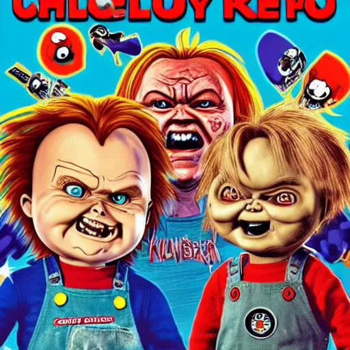 Prompt: Chucky versus Killer Kelowna From Outer Space movie poster