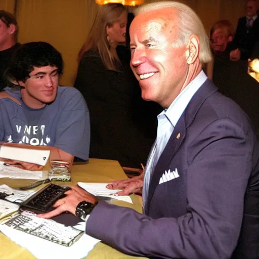 Prompt: joe biden playing world of warcraft with alex jones in 2 0 0 6