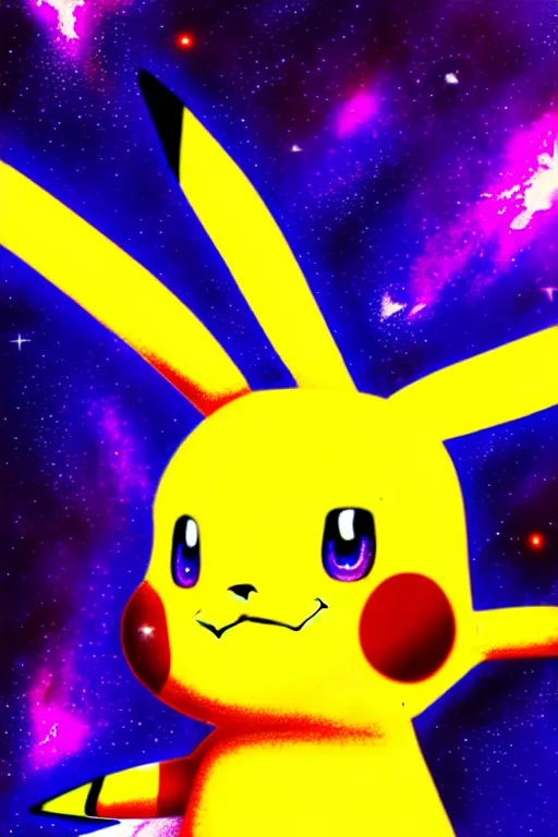 Image similar to galaxy colored pokemon of a space colored pikachu, beautiful detailed realistic cinematic character concept fashion portrait, gonzalez, 8 k