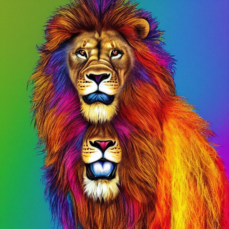 Image similar to Portrait of an anthropomorphic lion with rainbow colored mane