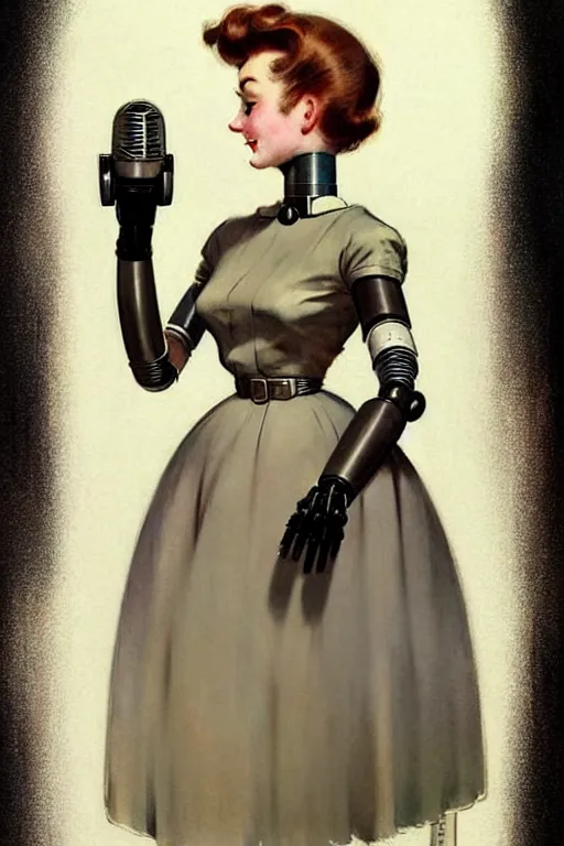 Image similar to ( ( ( ( ( 1 9 5 0 s retro future robot android maid. muted colors. ) ) ) ) ) by jean - baptiste monge!!!!!!!!!!!!!!!!!!!!!!!!!!!!!!