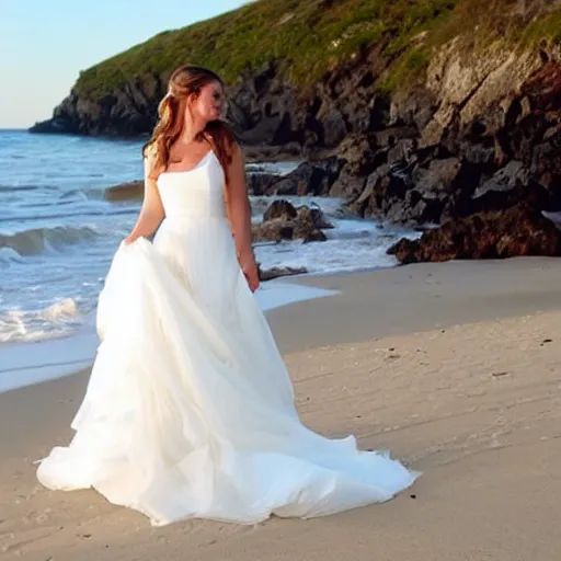 Image similar to White wedding dress on the beach photo