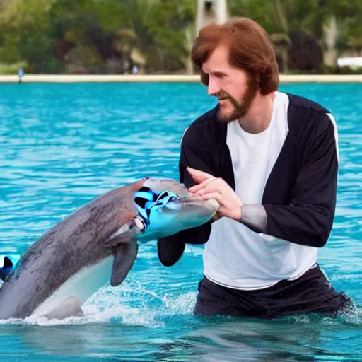 Prompt: prince of darkness having a chat with a dolphin