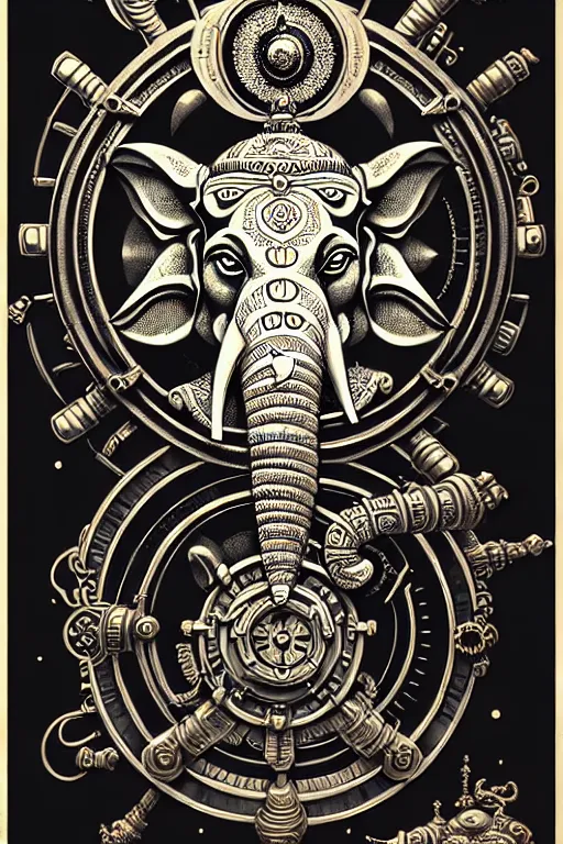 Image similar to steampunk cryo chamber containing an ganesha, high details, intricately detailed, by vincent di fate, inking, 3 color screen print, masterpiece, trending on artstation,, sharp, details, hyper - detailed, hd, 4 k, 8 k