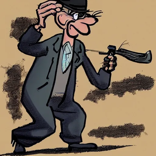 Prompt: Jeff Smith Bone art style of an old man wielding a shotgun