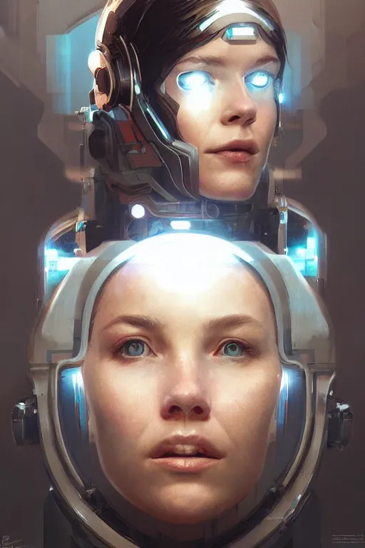 Prompt: portrait of a female space explorer, cyborg, stunning, sci-fi art, artstation, by greg rutkowski, wlop, cinematic lighting