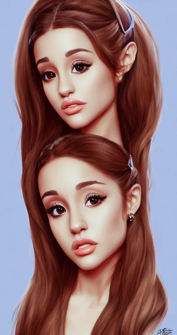 Image similar to Portrait of beautiful Ariana Grande, detailed facial features, full body, elegant, by artgerm, artstation