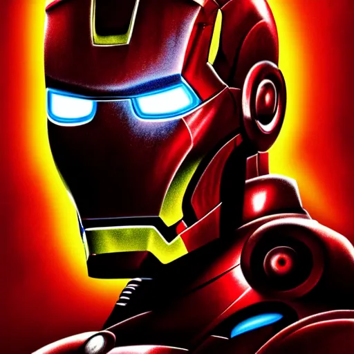 Image similar to a portrait of iron man as a scary zombie with his mask off and flesh ripped highly detailed, digital photo, hdri, by christopher bretz and john carpenter, vivid colors, high contrast, 8 k resolution, intricate, photorealistic, smooth, psychedelic color scheme, concept art, award winning, cg society contest winner