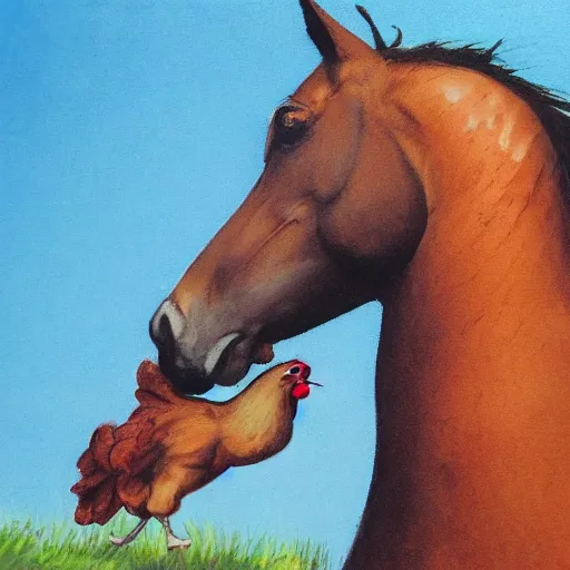 Image similar to chicken riding a horse