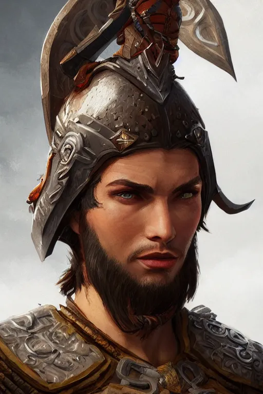 Image similar to dacian fighter with falx, d & d, fantasy, portrait, highly detailed, headshot, digital painting, trending on artstation, concept art, sharp focus, illustration, art by artgerm and greg rutkowski and magali villeneuve