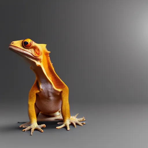 Image similar to crested gecko EDM DJ, photorealistic, 3d render, award winning render, unreal engine, octane render, studio lighting, 8k, hd