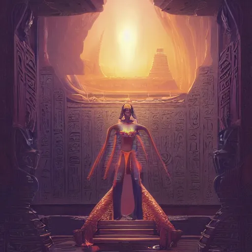 Image similar to highly detailed portrait of an african egyptian goddess, intricate alien technology, stephen bliss, unreal engine, fantasy art by greg rutkowski, loish, rhads, ferdinand knab, makoto shinkai and lois van baarle, ilya kuvshinov, rossdraws, tom bagshaw, global illumination, radiant light, detailed and intricate environment