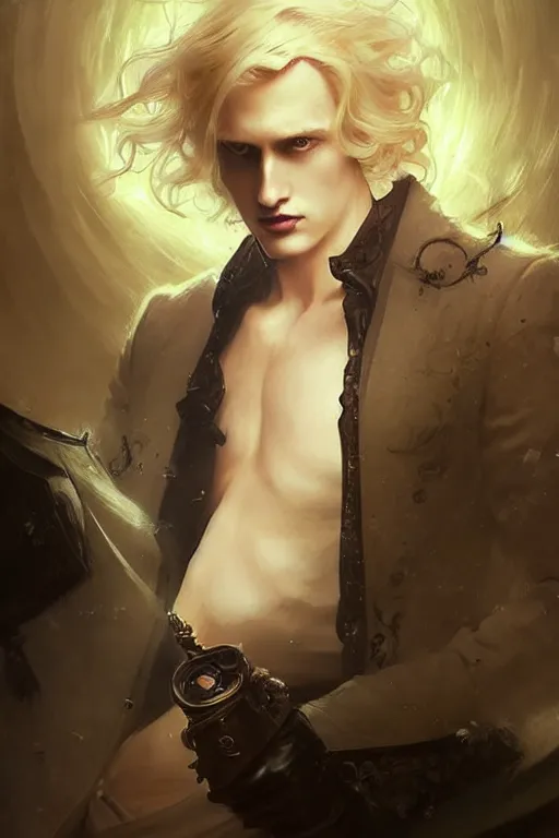 Prompt: johan liebert mixed with alucard picture by Greg Rutkowski, long fluffy blond curly hair, baroque curls, dynamic pose, matte painting, intricate, z brush, fantasy concept art, elegant, fat body type, by Stanley Artgerm Lau, WLOP, golden ratio, thomas kindkade, alphonse mucha, loish, Peter chung, norman Rockwell,